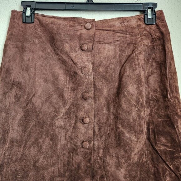 100% Suede Leather Maxi Skirt Size 11/12 W31 Midi Brown Southwest Western Button - Picture 2 of 16